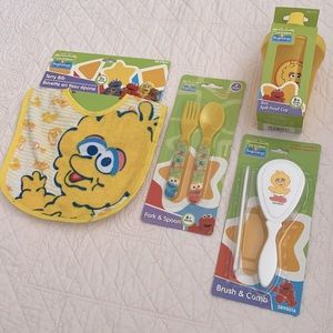 Sesame Street | Sesame Beginnings Baby Big Bird Bib Fork Spoon Cup Brush Comb